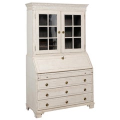Swedish 1780s Painted Vitrine Secretaire with Slant Front Desk and Glass Doors