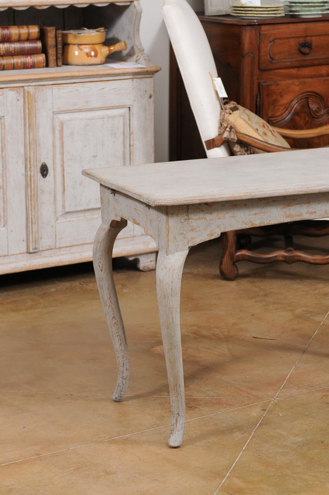 Swedish 1780s Rococo Period Table with Cabriole Legs and Distressed Finish 4