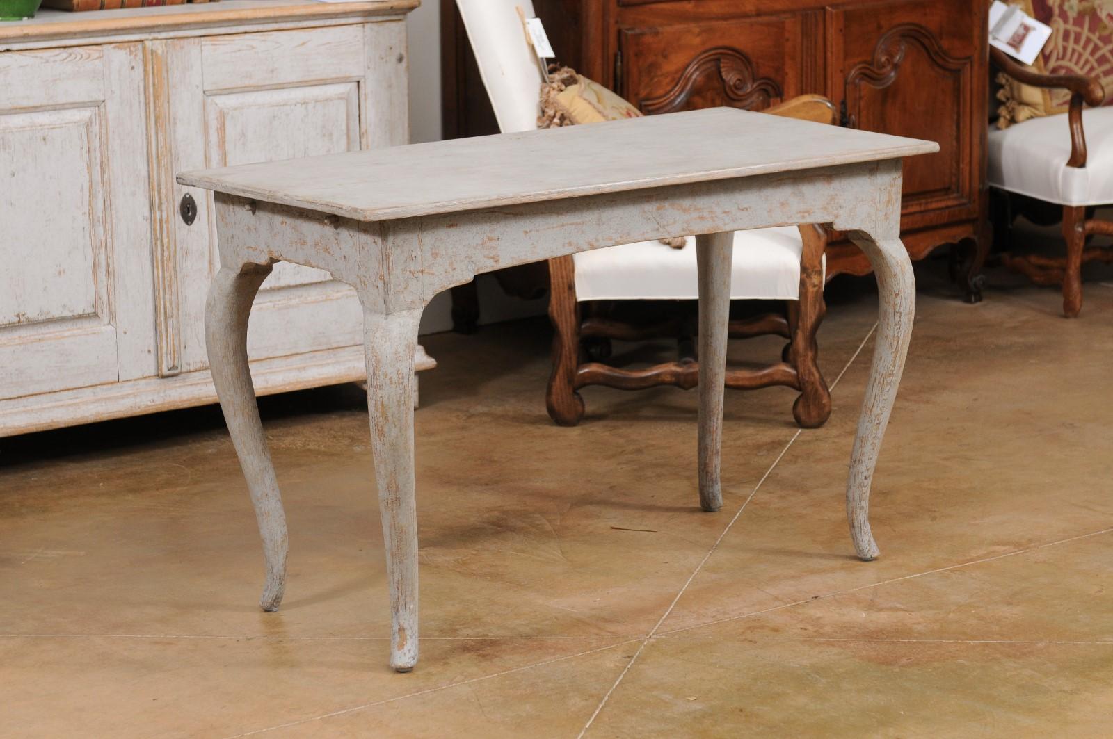 Swedish 1780s Rococo Period Table with Cabriole Legs and Distressed Finish In Good Condition In Atlanta, GA