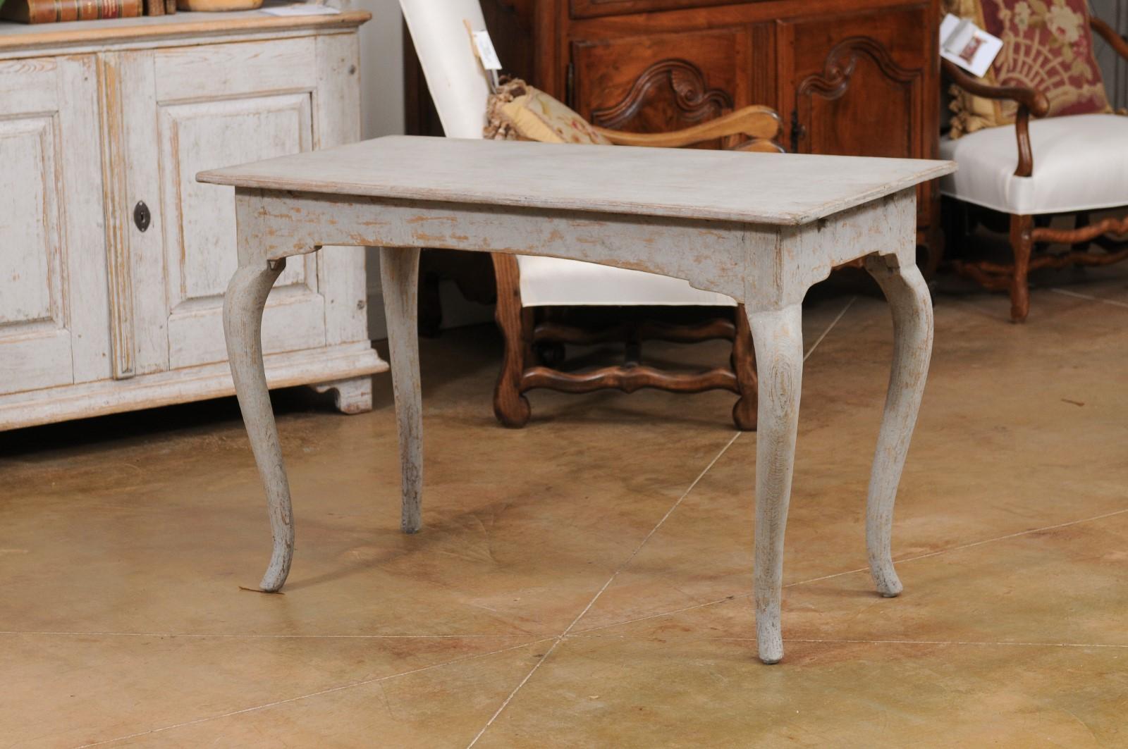Wood Swedish 1780s Rococo Period Table with Cabriole Legs and Distressed Finish