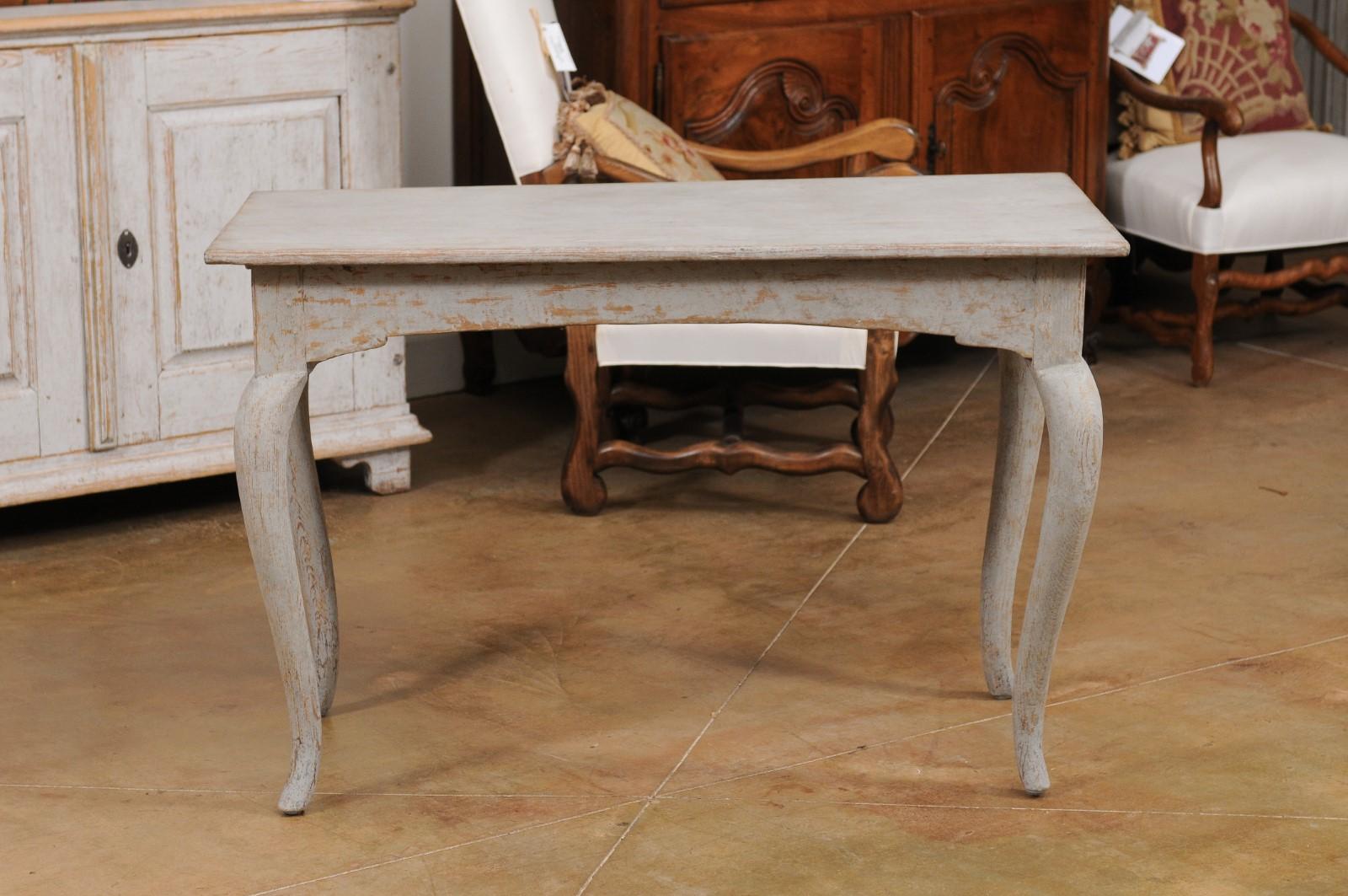 Swedish 1780s Rococo Period Table with Cabriole Legs and Distressed Finish 1