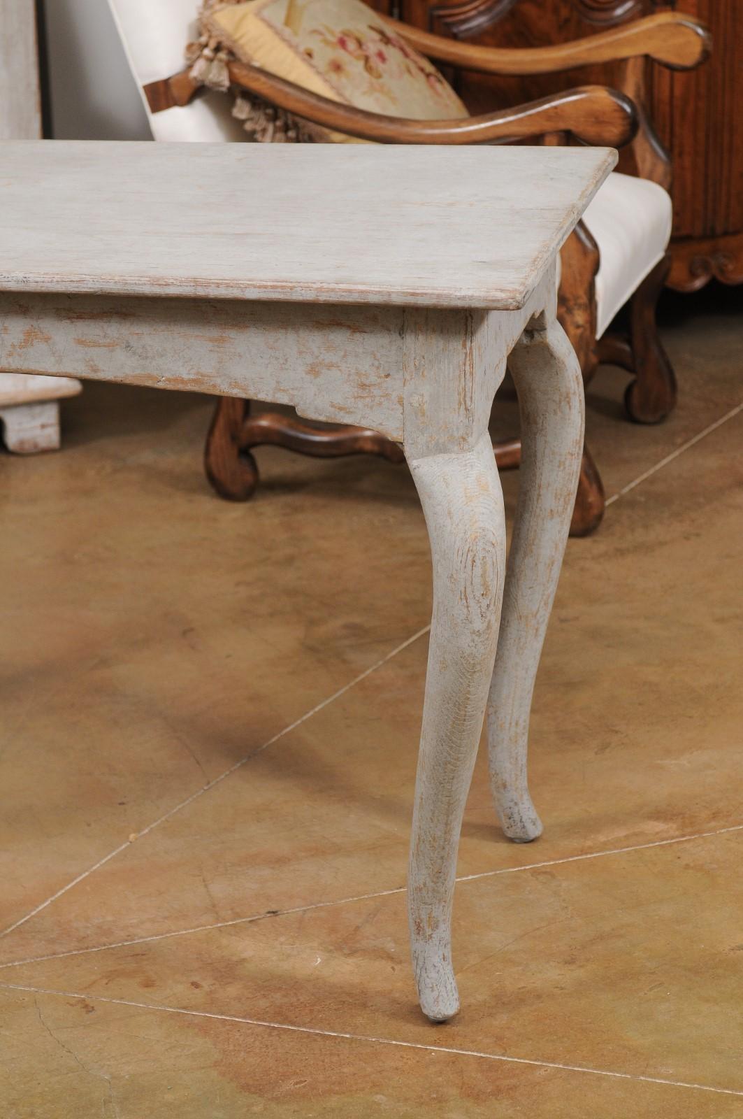 Swedish 1780s Rococo Period Table with Cabriole Legs and Distressed Finish 2