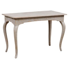 Swedish 1780s Rococo Period Table with Cabriole Legs and Distressed Finish