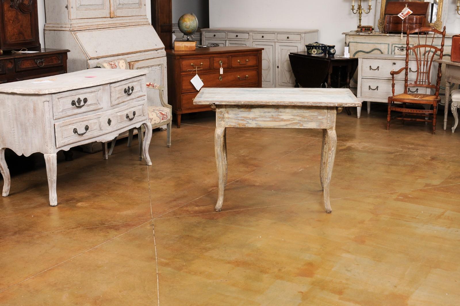 Swedish 1780s Rococo Table with Carved Apron and Distressed Painted Finish 2