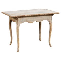 Swedish 1780s Rococo Table with Carved Apron and Distressed Painted Finish