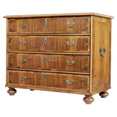 Swedish 1780s Walnut Chest with Four Drawers, Geometric Inlay and Turned Feet