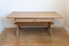 Swedish 1790s European Pine Sawbuck Table with Drawer and Double X-Form Legs