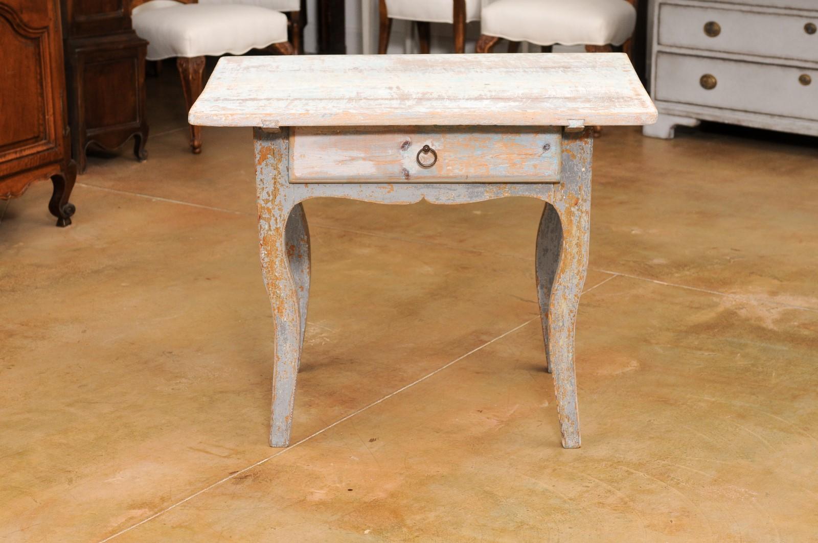 Swedish 1790s Folk Art Side Table with Drawer and Rococo Style Cabriole Legs 8