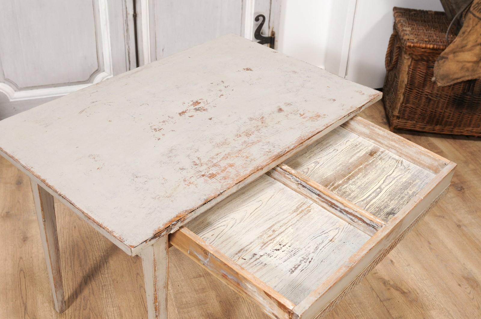18th Century Swedish 1790s Gustavian Period Painted Side Table with Carved Guilloches For Sale