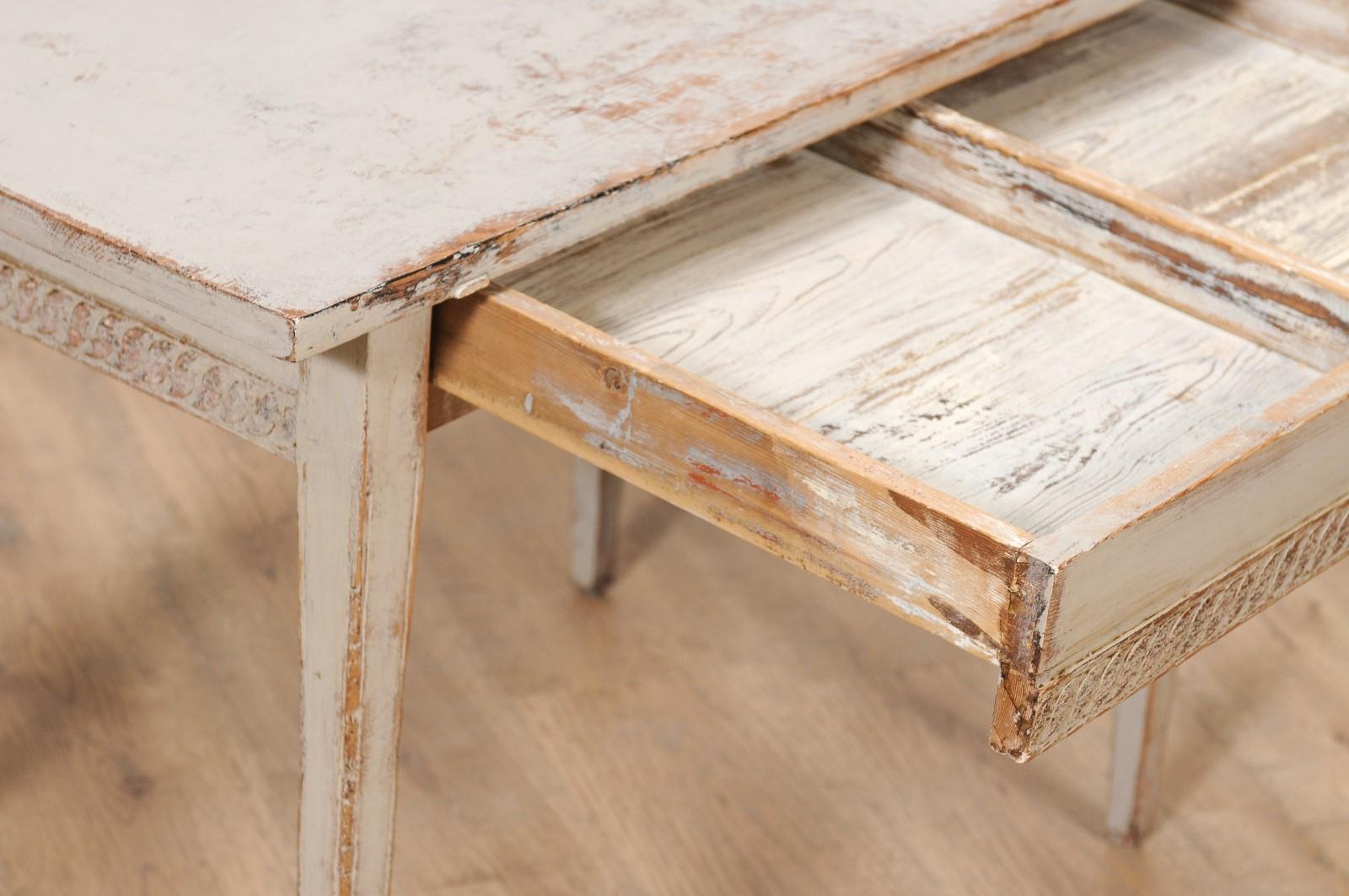 Wood Swedish 1790s Gustavian Period Painted Side Table with Carved Guilloches For Sale