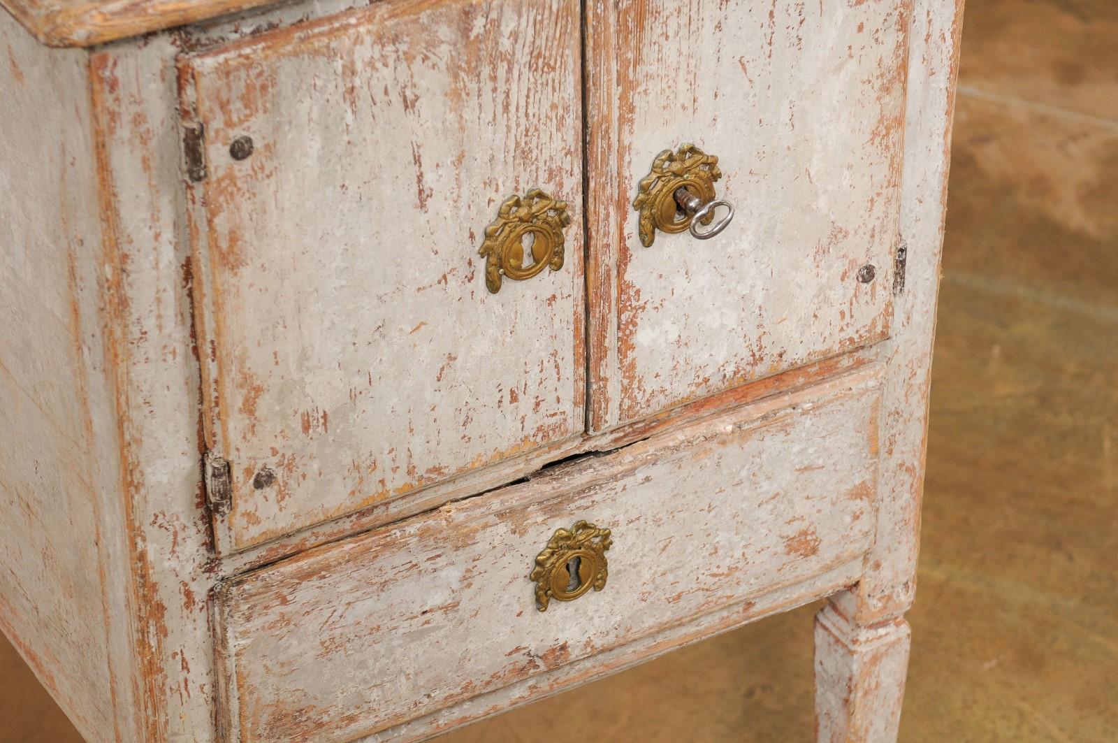 18th Century Swedish 1790s Gustavian Period Painted Wood Nightstand with Distressed Patina