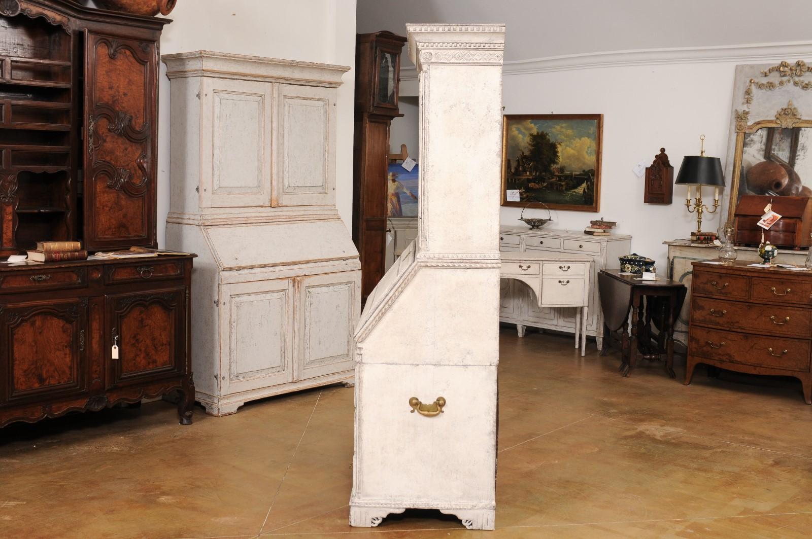 Swedish 1790s Gustavian Period Two-Part Painted Secretary with Slant Front Desk For Sale 5