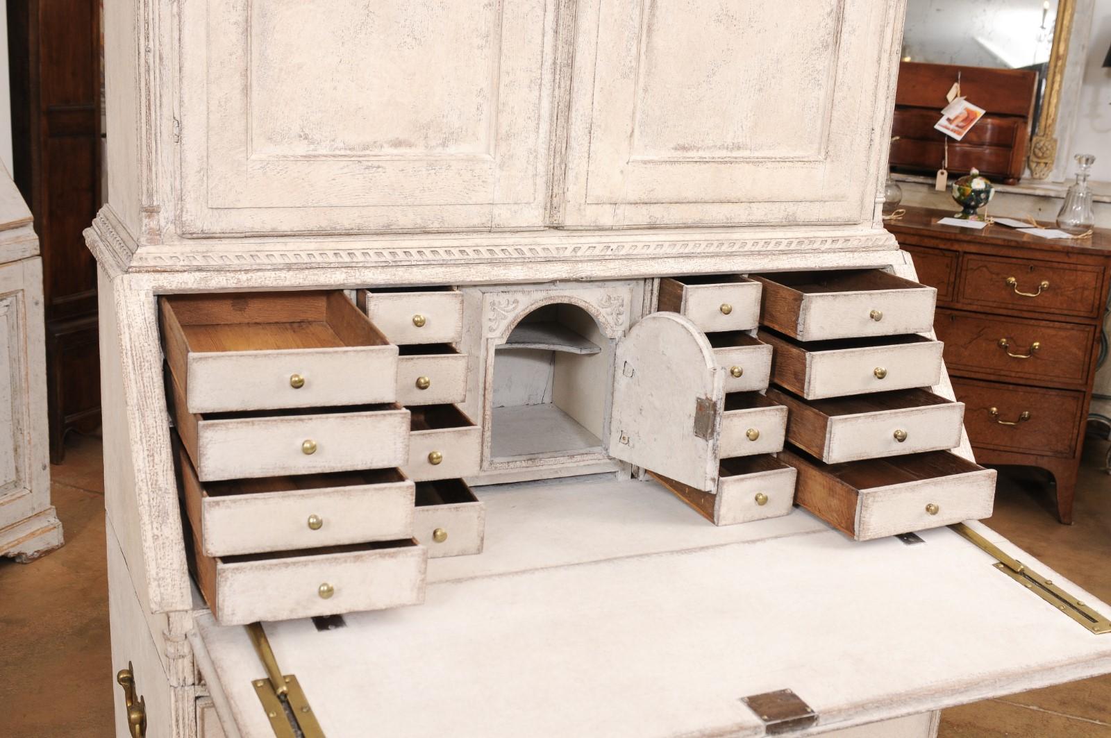Wood Swedish 1790s Gustavian Period Two-Part Painted Secretary with Slant Front Desk For Sale