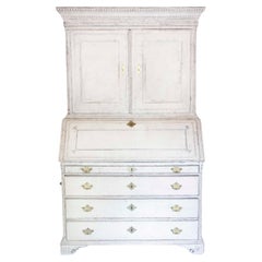 Swedish 1790s Gustavian Period Two-Part Painted Secretary with Slant Front Desk
