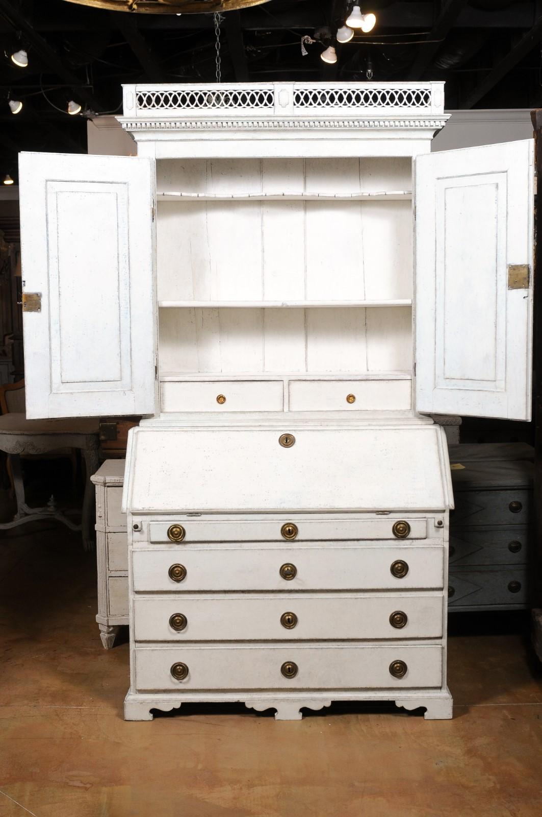 Swedish 1790s Gustavian Two-Part Painted Secretary with Slanted Front Desk 9