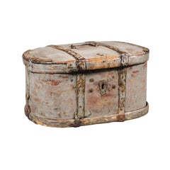 Swedish 1790s Oval Box with Metal Accents and Original Painted Finish