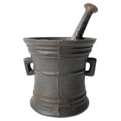 Antique Swedish 17th Century Mortar with Pestle in cast iron with wonderful patina