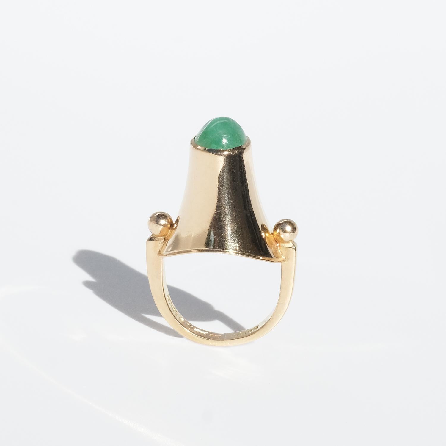 Swedish 18 K Gold Ring with an Emerald Made in 1966, Sigurd Persson 10