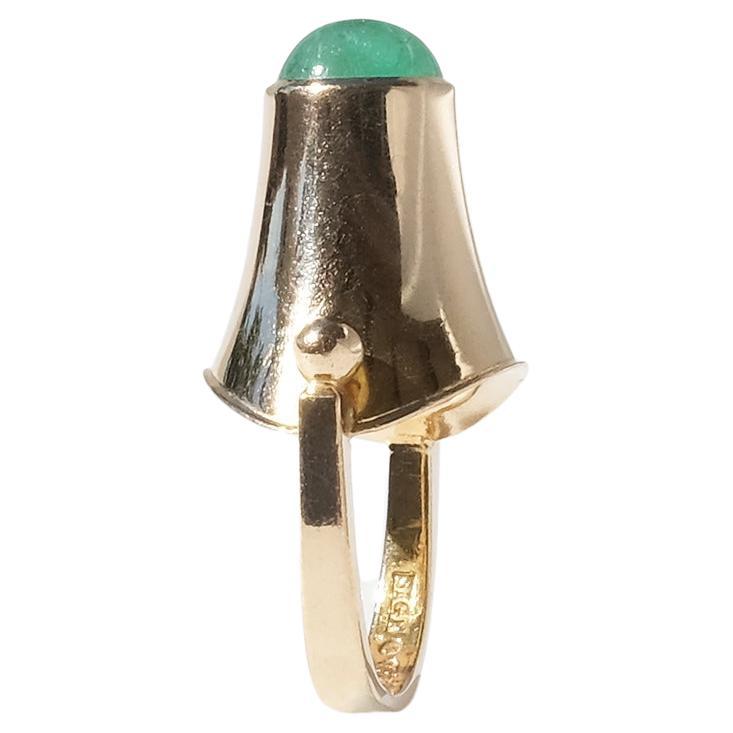 Swedish 18 K Gold Ring with an Emerald Made in 1966, Sigurd Persson