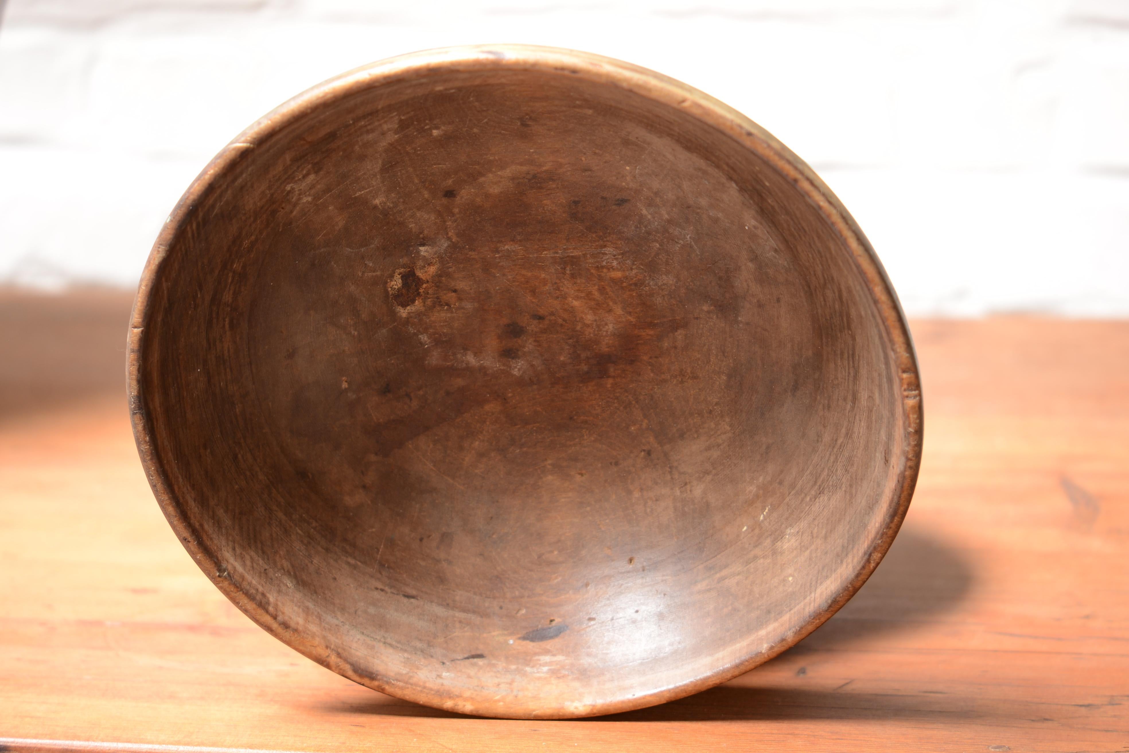 Hardwood Swedish 1800 Hand Carved Wooden Bowl, Folk Art For Sale