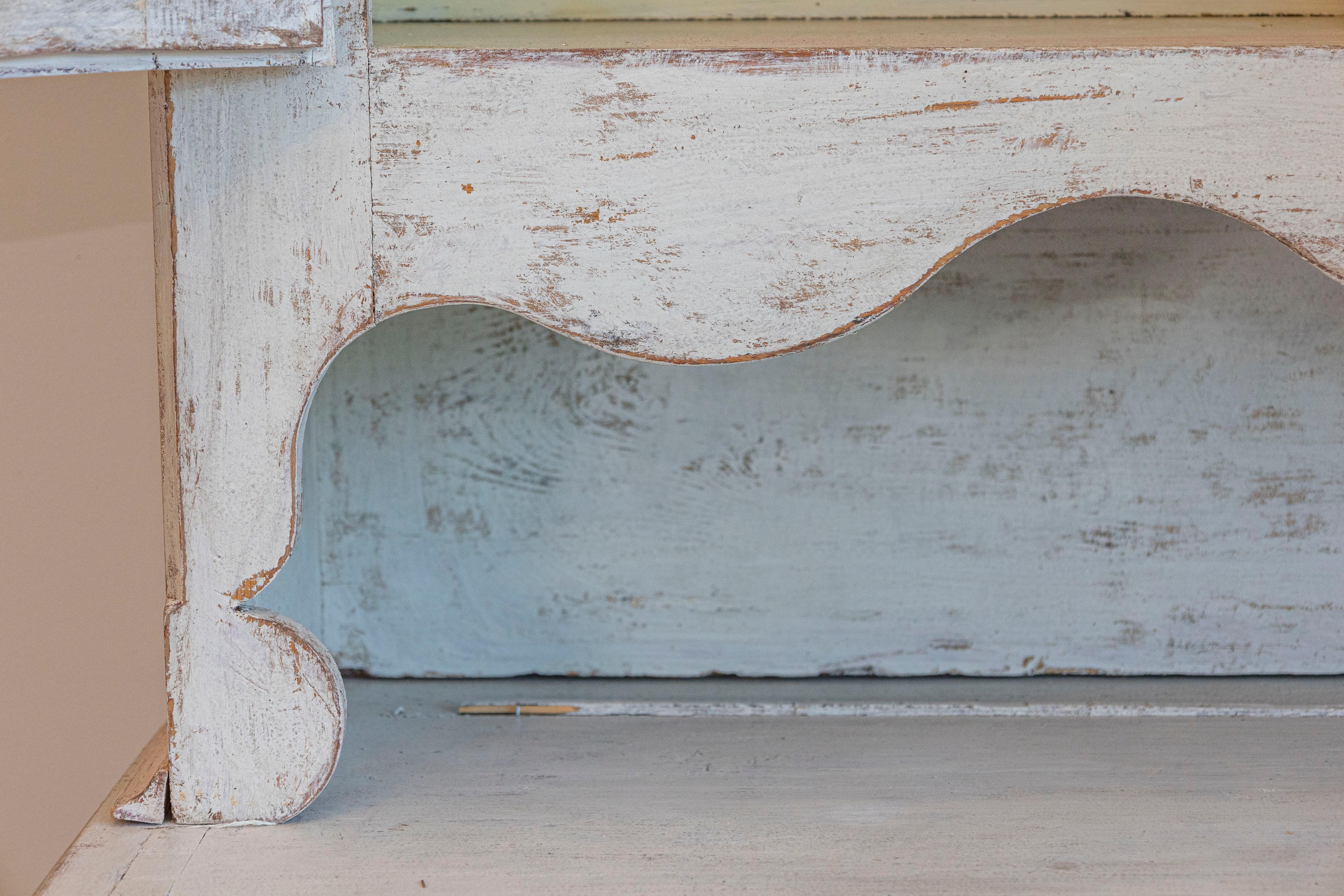 19th Century Swedish 1800s Gustavian Painted Two-Part Cabinet with Carved Diamond Motifs For Sale