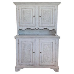 Swedish 1800s Gustavian Painted Two-Part Cabinet with Carved Diamond Motifs