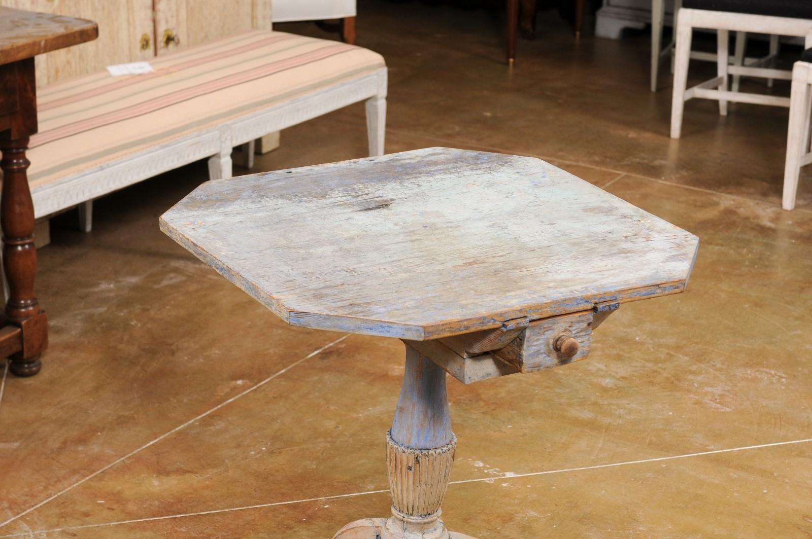 Wood Swedish 1800s Gustavian Period Painted Guéridon Table with Distressed Patina