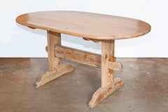 Swedish 1800s Gustavian Period Trestle Base Dining Room Table with Oval Top