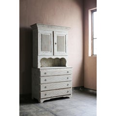 Swedish 1800s Gustavian White Painted Two-Part Cabinet