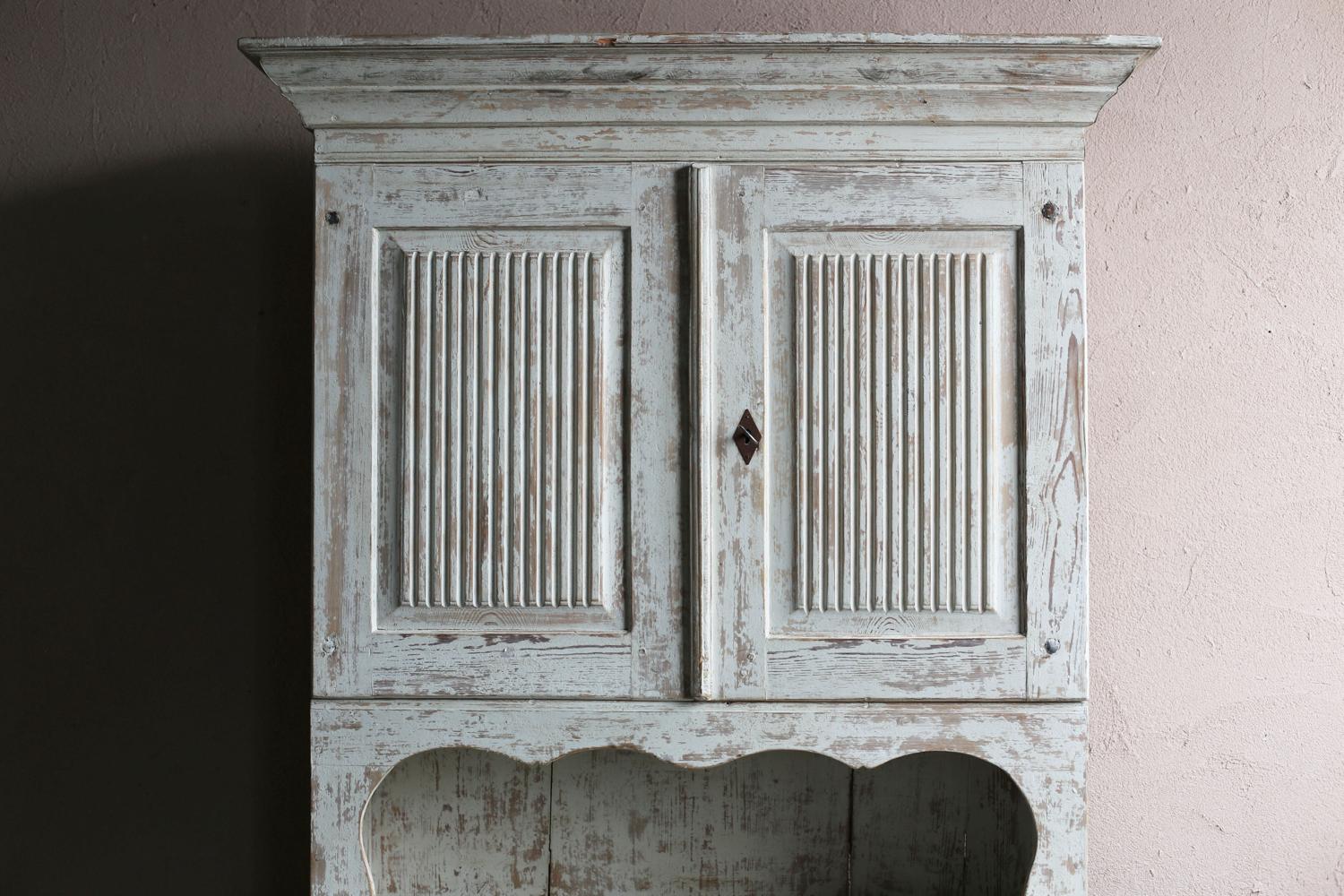 Wood Swedish 1800s Gustavian White Painted Two-Part Cabinet For Sale