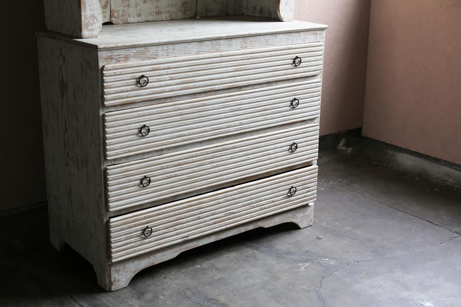 Swedish 1800s Gustavian White Painted Two-Part Cabinet For Sale 1