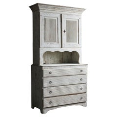Swedish 1800s Gustavian White Painted Two-Part Cabinet