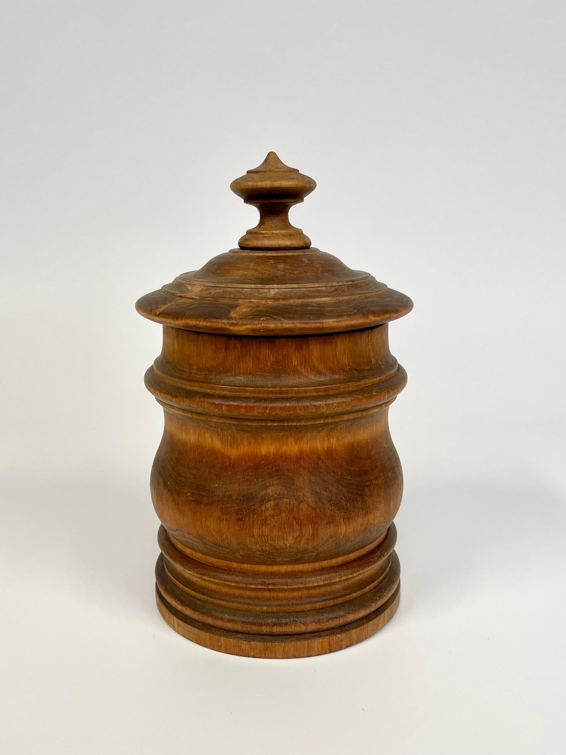 Hand-Carved Swedish 1800s Tobacco Tin in Turned Wood  For Sale
