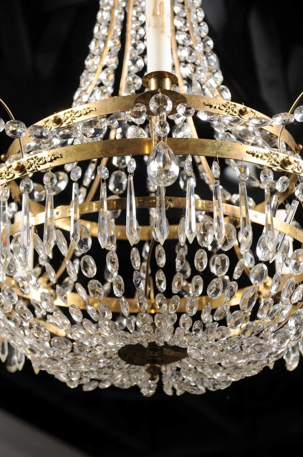 Swedish, 1810s Gustavian Period Five-Light Crystal and Brass Basket Chandelier For Sale 7