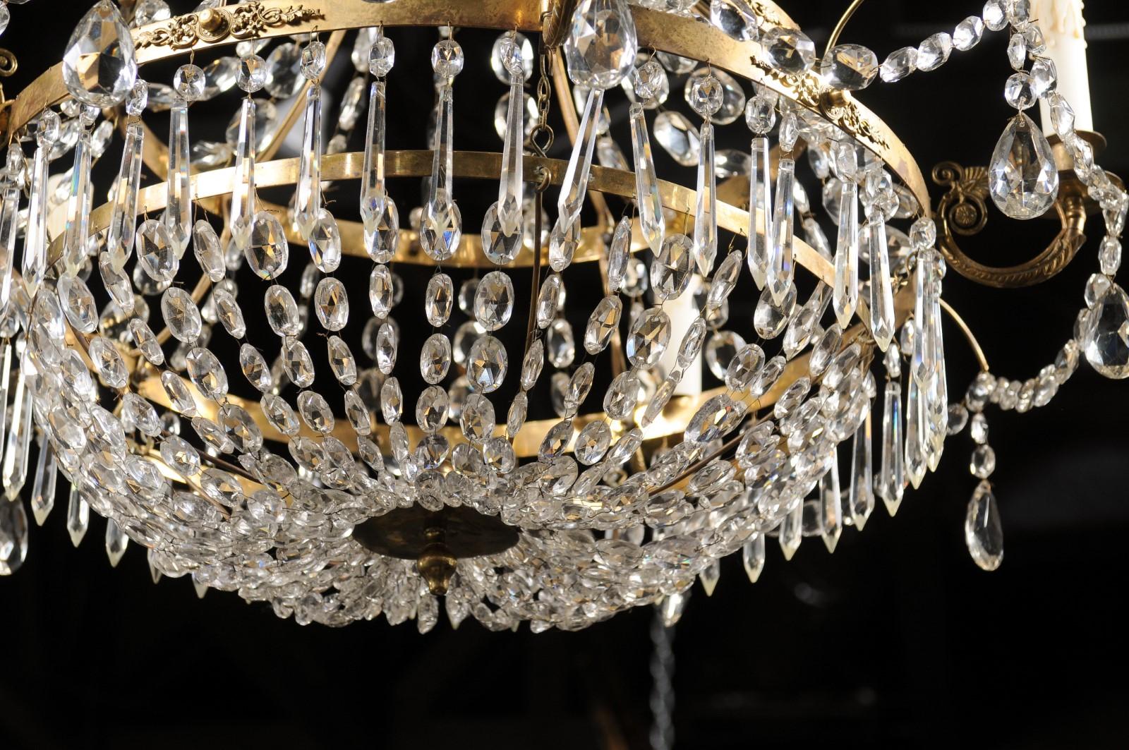 Swedish, 1810s Gustavian Period Five-Light Crystal and Brass Basket Chandelier In Good Condition For Sale In Atlanta, GA