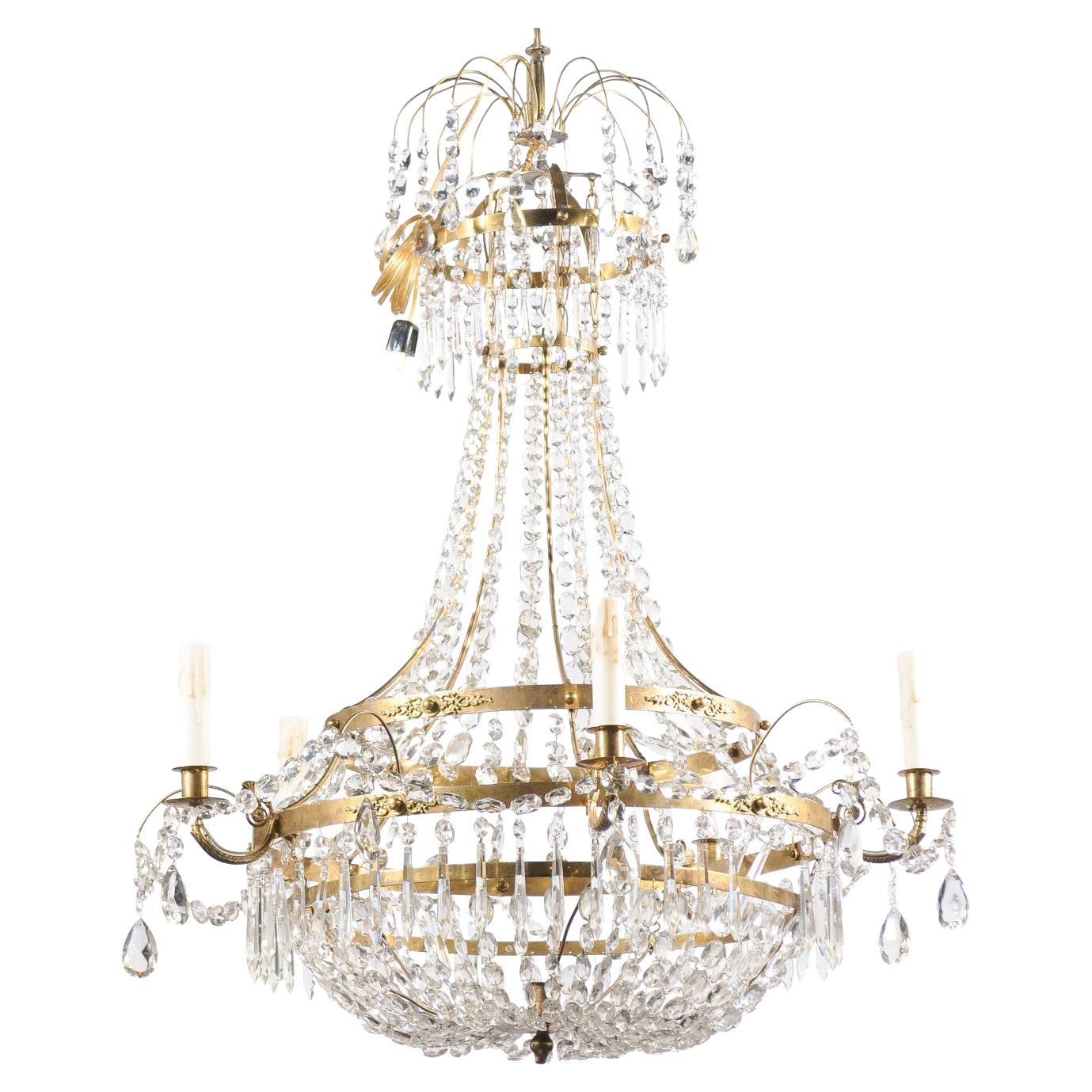 Large Swedish Crystal 20Light Basket Form Chandelier For Sale at