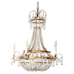 Antique Swedish, 1810s Gustavian Period Five-Light Crystal and Brass Basket Chandelier