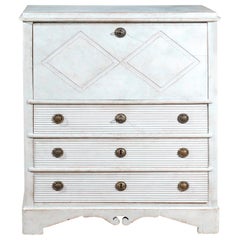 Swedish 1810s Late Gustavian Painted Drop-Front Secretary with Diamond Motifs