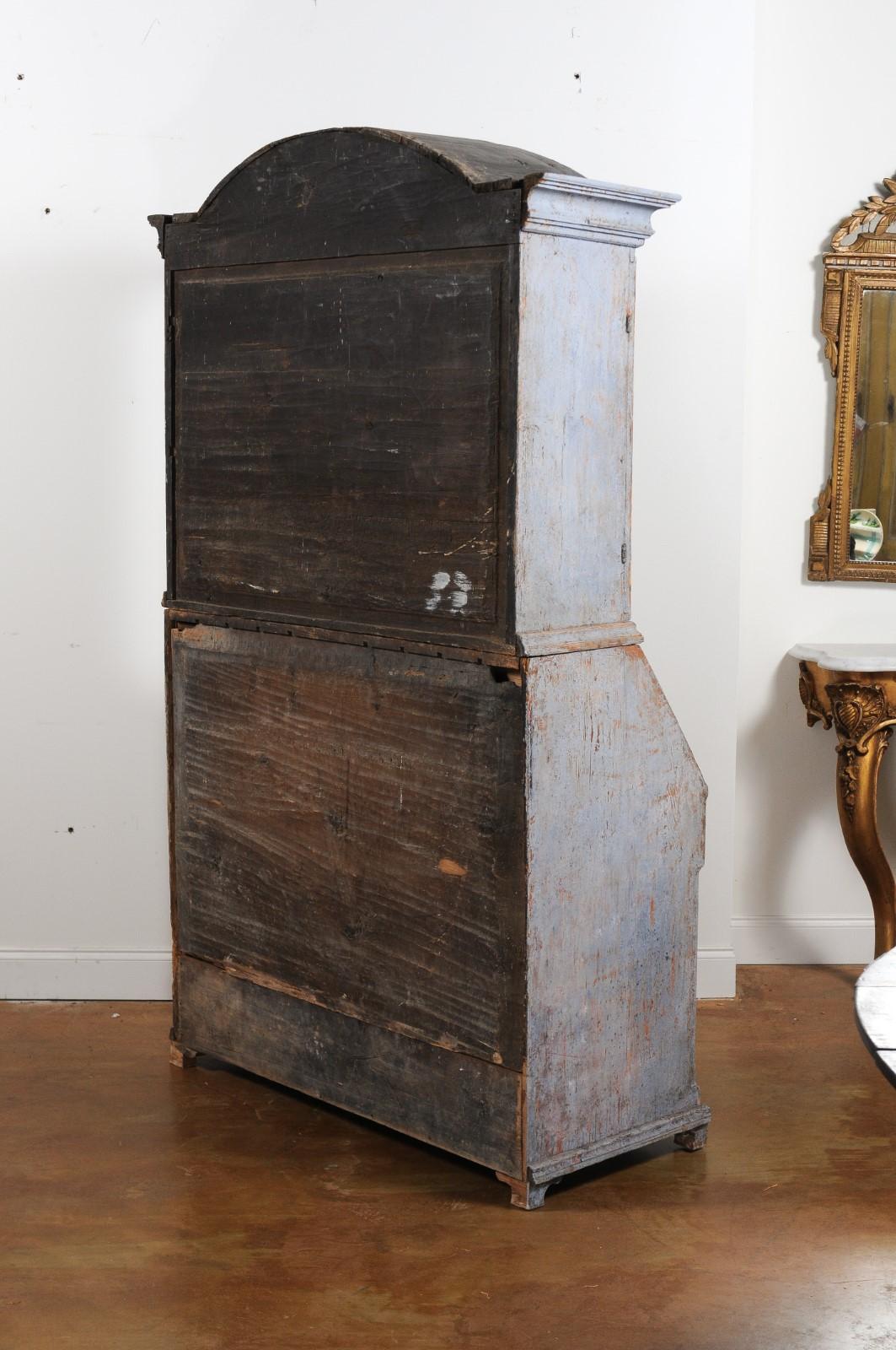 Swedish 1810s Late Gustavian Painted Two-Part Tall Secretaire with Bonnet Top 12
