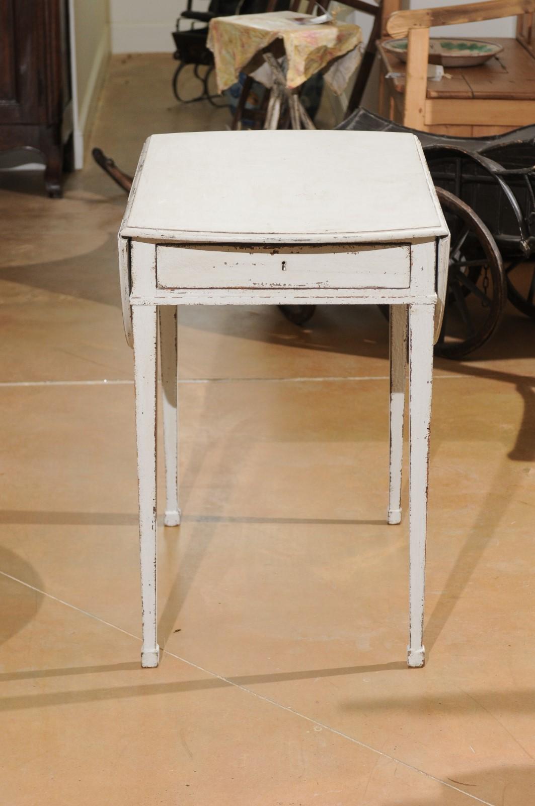 Swedish 1810s Late Gustavian Painted Wood Drop-Leaf Side Table with Drawer 11