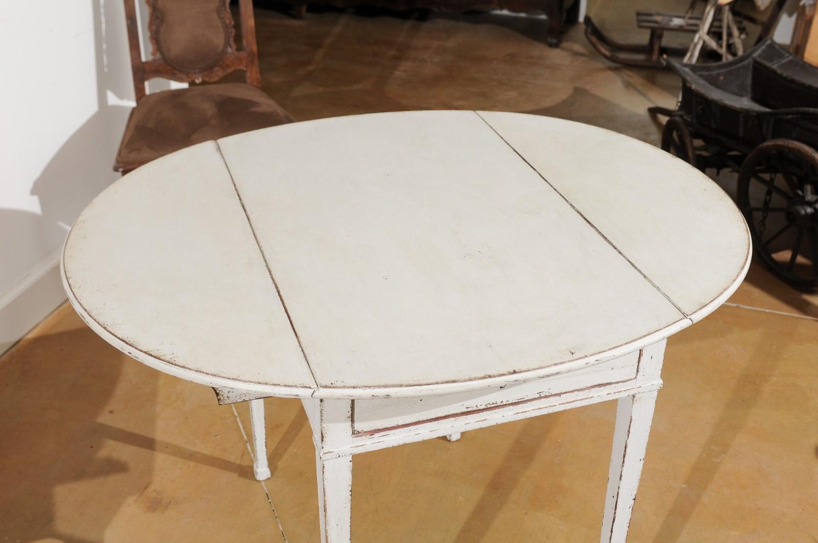 19th Century Swedish 1810s Late Gustavian Painted Wood Drop-Leaf Side Table with Drawer