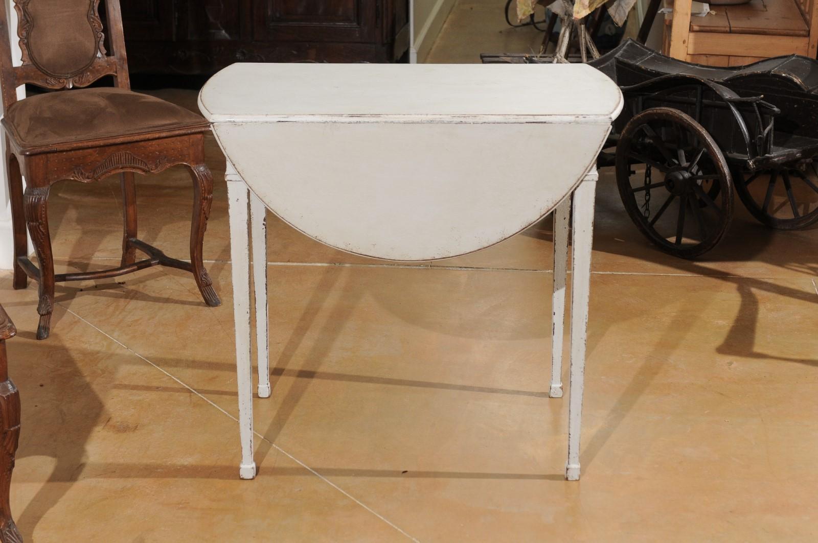 Swedish 1810s Late Gustavian Painted Wood Drop-Leaf Side Table with Drawer 5