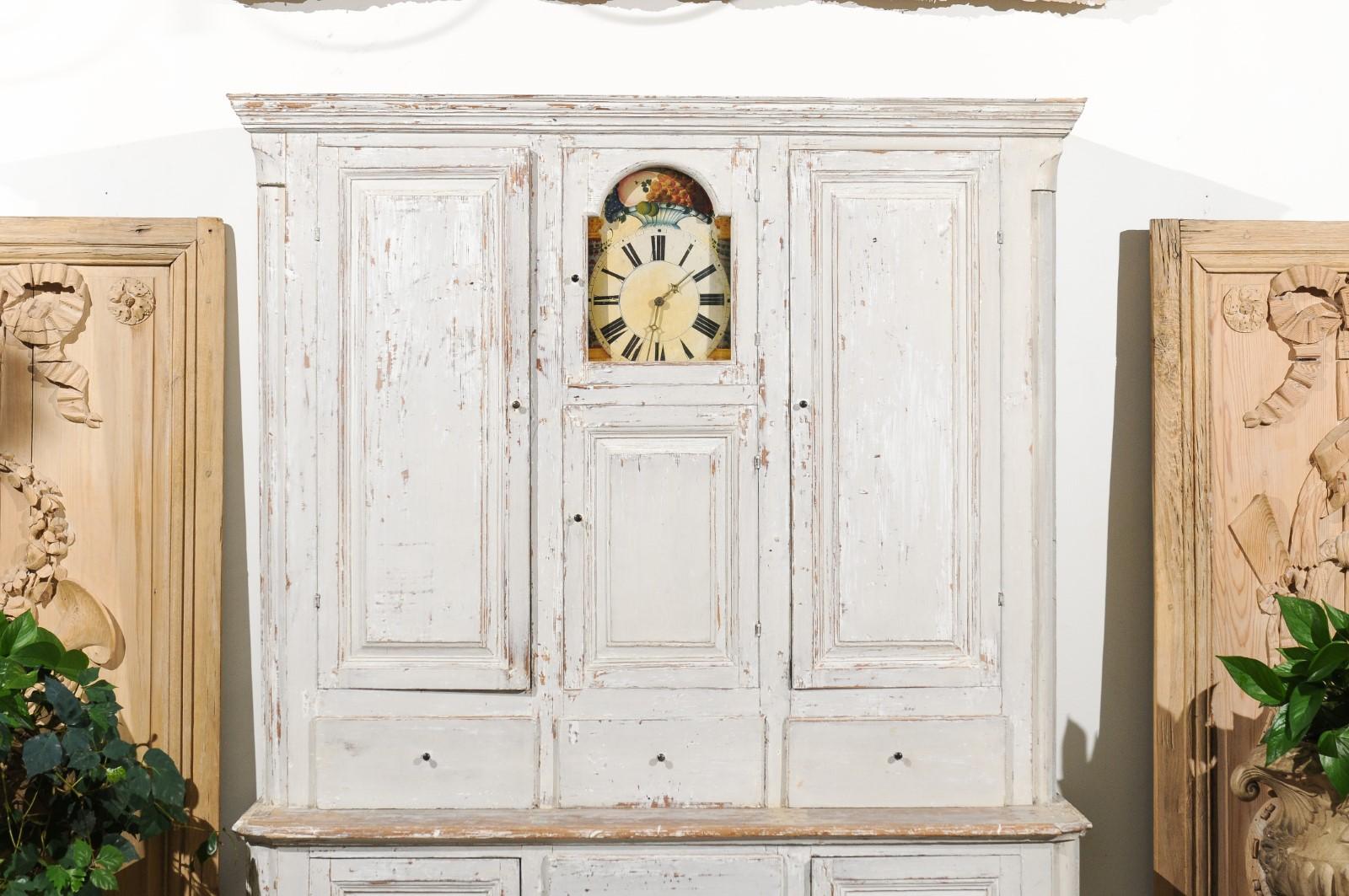 Swedish 1810s Painted Wood Clock Cupboard with Doors and Drawers For Sale 7