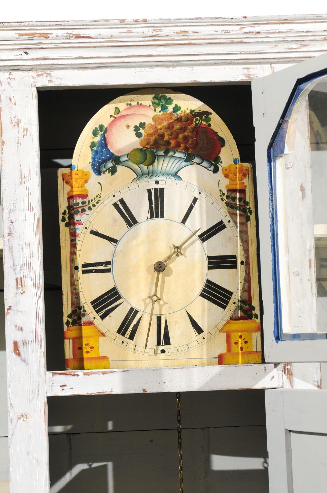 Swedish 1810s Painted Wood Clock Cupboard with Doors and Drawers For Sale 3