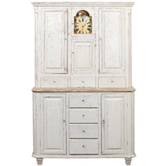 Used Swedish 1810s Painted Wood Clock Cupboard with Doors and Drawers