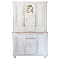 Swedish 1810s Painted Wood Clock Cupboard with Doors and Drawers