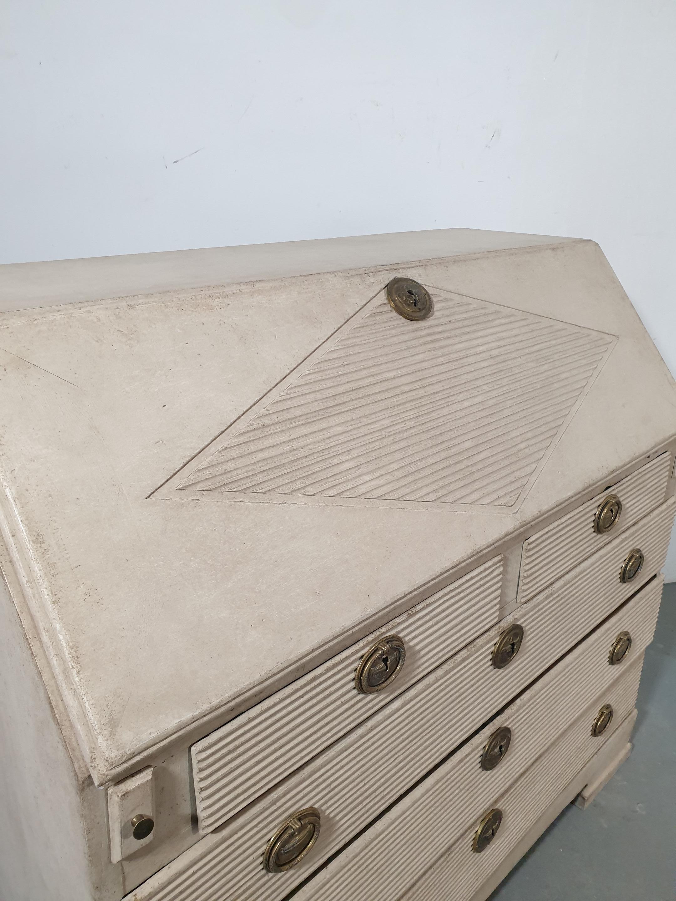 Wood Swedish 1820s Late Gustavian Period Painted Slant-Front Desk with Five Drawers For Sale