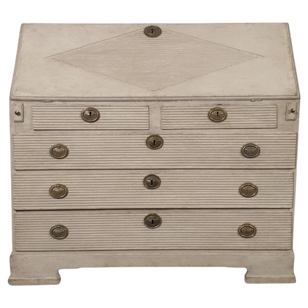 Swedish 1820s Late Gustavian Period Painted Slant-Front Desk with Five Drawers For Sale