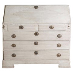 Antique Swedish 1820s Late Gustavian Period Painted Slant-Front Desk with Five Drawers