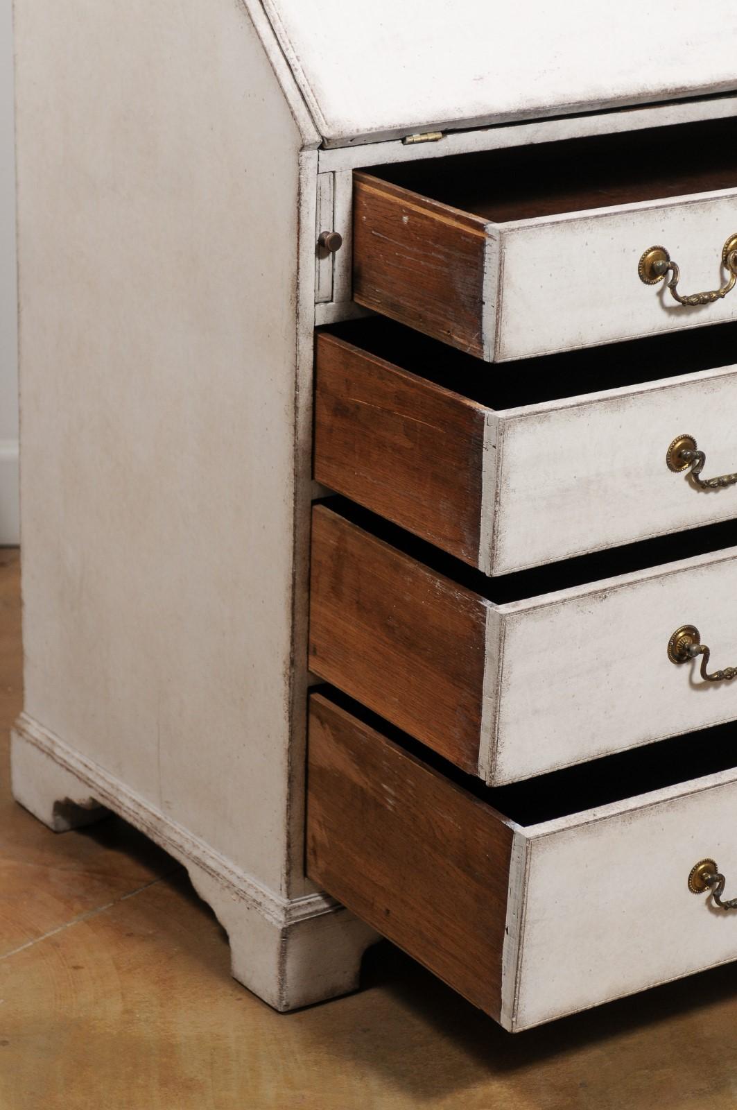 Swedish 1820s Painted Vitrine Secretaire with Slant Front Desk and Glass Doors In Good Condition In Atlanta, GA